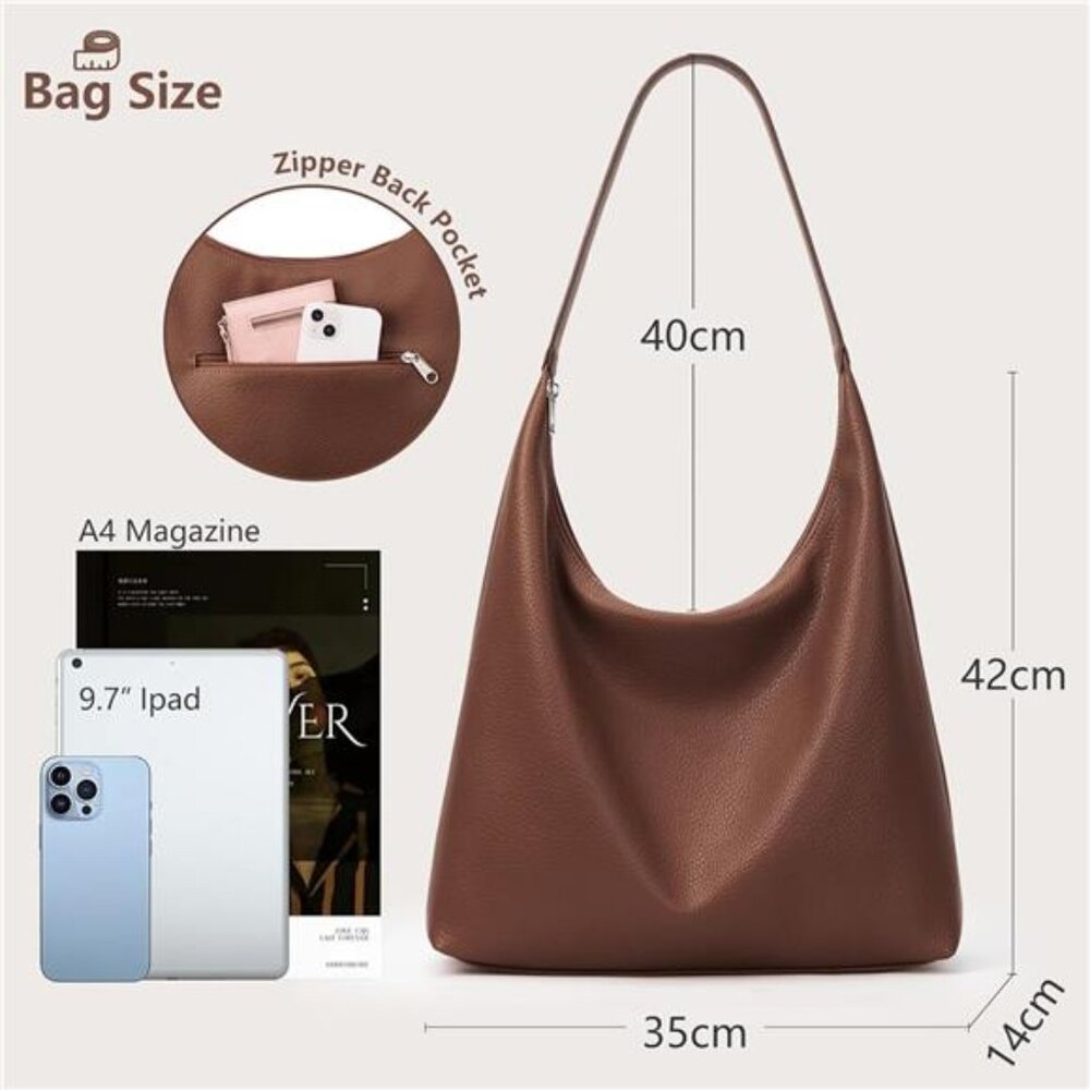 Casual Tote Bag Vegan Leather Brown - Picture 4 of 7